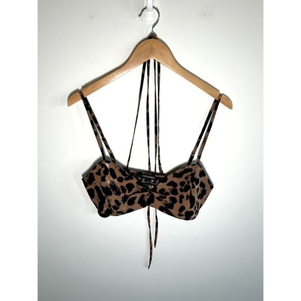 Y2K Festival Going Out Cheetah Print Sweetheart Neckline Womens Top Brown L
